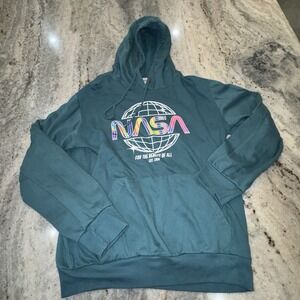 NASA Hoodie Adult Medium Graphic Colorful Teal